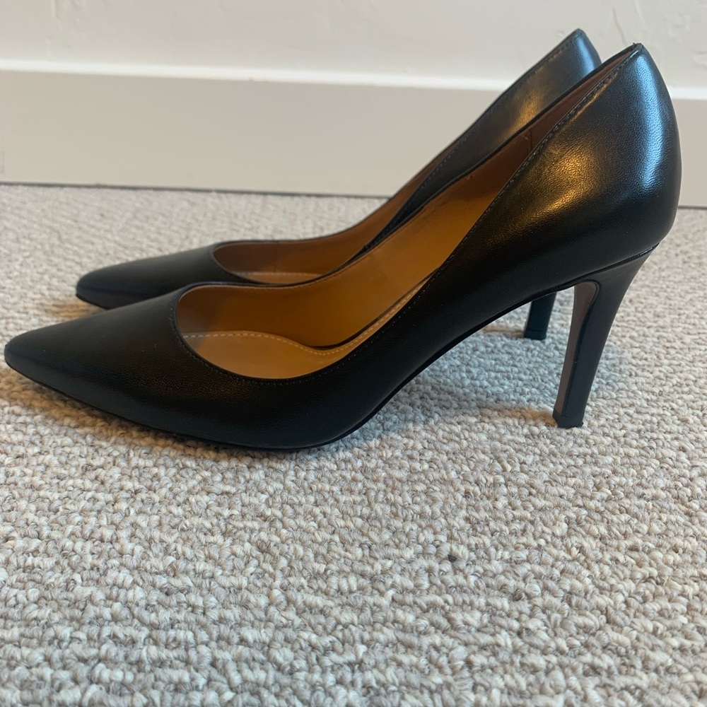 Kay Unger black leather heels, size 7